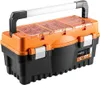 A black and orange toolbox with a silver handle is shown against a white background. Produktbild-Vorschau