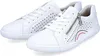 A pair of white leather sneakers with perforated details and a side zipper. Voir les images du produit