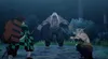 Three characters are in a forest setting, two are facing a larger, muscular character. Podgląd zdjęcia produktu