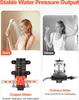 A split image showing a woman using a shower head on the left and a woman in a shower on the right, with product images and feature descriptions below. Podgląd zdjęcia produktu