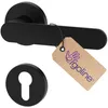 A black door handle set with a keyhole escutcheon and a branded tag. Produktbild-Vorschau