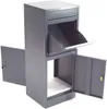 A gray metal parcel box with its doors open, showing internal compartments. Produktbild-Vorschau