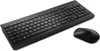 A black wireless keyboard and mouse set on a white background. Produktbild-Vorschau