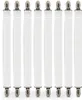 A product shot of multiple white bed sheet suspenders with silver clips. Produktbild-Vorschau