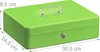 A green cash box with dimensions indicated by measurement lines and text. Náhled obrázku produktu
