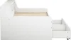 Side view of a white daybed with drawers and a built-in shelf. Náhled obrázku produktu