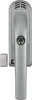 A silver-colored alarm window handle with a key lock and a small detached component. Produktbild-Vorschau