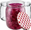 Three glass jars, one filled with red cabbage, and a red and white checkered lid are shown against a white background. Anteprima dell’immagine prodotto
