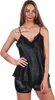 Damen Satin Nachtwäsche Pyjama Set Shorty mit Spitze; Produktbild-Vorschau 2
