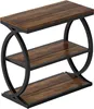 A three-tiered side table with a wood-grain finish and black metal frame, shown against a white background. Anteprima dell’immagine prodotto