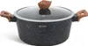 A black speckled pot with a glass lid and wooden handles, set against a white background. Produktbild-Vorschau