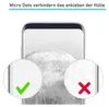 A close-up view of a phone case with two circular insets showing the micro-dot pattern and a water-spotting effect. Produktbild-Vorschau