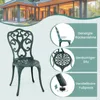 A green garden chair is shown with overlays highlighting its features, set against a background of a modern house with large windows. Náhľad obrázku produktu