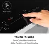 A close-up of a person's finger interacting with a touch-sensitive control panel on a black induction hob. Produktbild-Vorschau