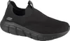 A black Skechers slip-on sneaker is shown from the side against a white background. Voir les images du produit