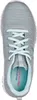 Top-down view of a gray sneaker with mint green laces and sole detail. Voir les images du produit