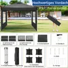 A collage of images showing a pop-up canopy tent and its components, set against a grassy outdoor background with a pool and lounge chairs. Voir les images du produit
