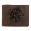 RFID Büffel Echt Leder Geldbörse mit geprägtem Wolf Motiv Produktbild-Vorschau 1