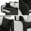 Collage of a black and white sectional sofa, showing different angles and close-ups of the fabric and cushions. Náhled obrázku produktu