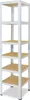 A tall, white metal shelving unit with wooden shelves against a white background. Anteprima dell’immagine prodotto