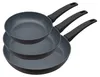 Three frying pans stacked on top of each other against a white background. Produktbild-Vorschau