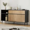A sideboard with various kitchen appliances and decorative items on top, placed on a rug. Produktbild-Vorschau