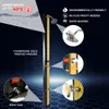 A marketing image showcasing a solar-powered outdoor shower with various features highlighted. Produktbild-Vorschau