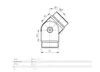 A technical drawing of a metal joint fitting with dimensions and angle indicators, accompanied by a table of product specifications. Produktbild-Vorschau