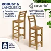 Two wooden bar stools are shown against a light background with text overlays highlighting product features. Anteprima dell’immagine prodotto