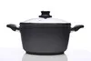 A gray pot with a glass lid and black handles is shown against a white background. Náhľad obrázku produktu
