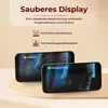 Two smartphones are shown side-by-side, with the one on the right displaying a 'Protector King' screen protector and the one on the left displaying 'Andere' with a red 'X'. Text above describes the benefits of a clean display. Produktbild-Vorschau