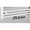 A close-up view of a white radiator with a chrome valve attachment. Náhled obrázku produktu