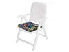A white plastic garden chair with a colorful floral cushion. Anteprima dell’immagine prodotto