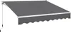 A gray retractable awning with a scalloped valance and a hand crank mechanism. Produktbild-Vorschau