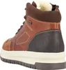 A rear view of a brown leather bootie with a white sole. Anteprima dell’immagine prodotto