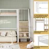 A loft bed with stairs and shelves, with additional product information displayed in inset boxes. Anteprima dell’immagine prodotto