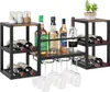 A wine rack with bottles and glasses on a white background. Podgląd zdjęcia produktu