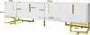 A diagram showing the dimensions of a white and gold lowboard. Produktbild-Vorschau