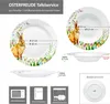 Product image showing multiple views of a porcelain dinner plate with a rabbit and floral design, along with size dimensions and care instructions. Náhled obrázku produktu