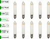 A product shot of multiple LED filament candle bulbs arranged in two rows against a white background, with informational text labels on the left side. Produktbild-Vorschau