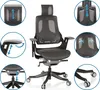 A detailed view of an ergonomic office chair, with several inset diagrams highlighting adjustable features. Produktbild-Vorschau