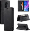Collage of product images showing a black leather wallet-style phone case for a Redmi Note 8 Pro. Produktbild-Vorschau