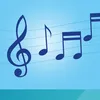 Musical notes on a blue background with lines representing a musical staff. Produktbild-Vorschau