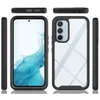 Multiple views of a dark blue phone case with a transparent back, displayed on a white background. Produktbild-Vorschau