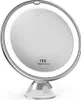 A close-up, front-facing view of a white LED makeup mirror with a suction cup base. Produktbild-Vorschau