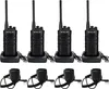 Four black walkie-talkies with charging docks and four shoulder microphones are arranged in two rows on a white background. Produktbild-Vorschau