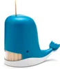 A blue and white whale-shaped toothpick dispenser with toothpicks inside. Náhled obrázku produktu