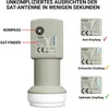 A satellite finder device with integrated compass and indicator lights, shown with examples of signal strength. Produktbild-Vorschau