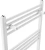 A close-up view of a white towel radiator with multiple horizontal bars. Náhled obrázku produktu