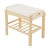 A wooden shoe bench with a white cushion on a white background. Podgląd zdjęcia produktu